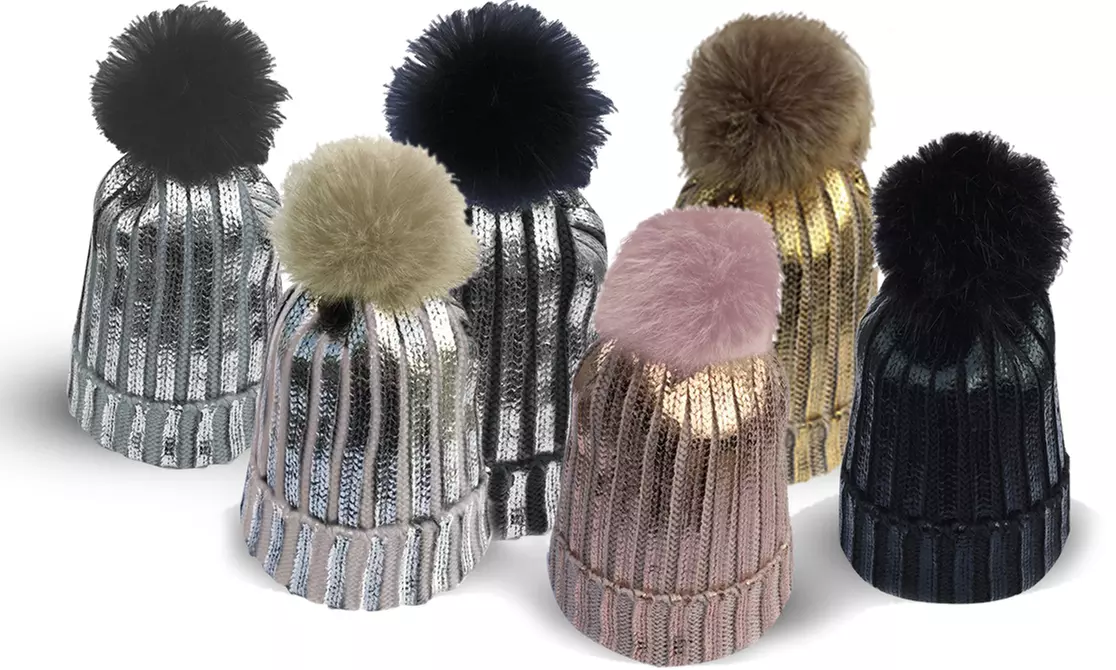 Offre surprise : 1, 2 ou 3 bonnets pompon en maille métallique, coloris surprise - Primary Image