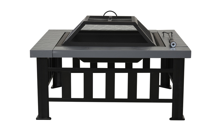 Image 6: Outsunny Outdoor Metal Fire Pit with Rain Cover