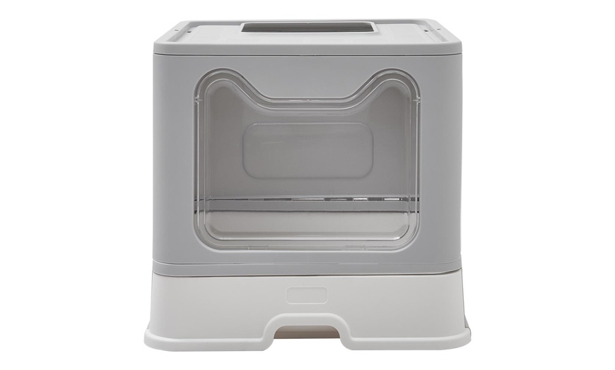 Image 2: Folding Plastic Cat Litter Box Top Entry