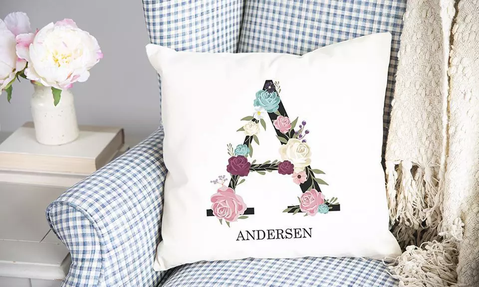 One, Two, Three, Five, or 10 Personalized Floral Alphabet Throw Pillow Covers from Qualtry (Up to 28% Off) - Primary Image