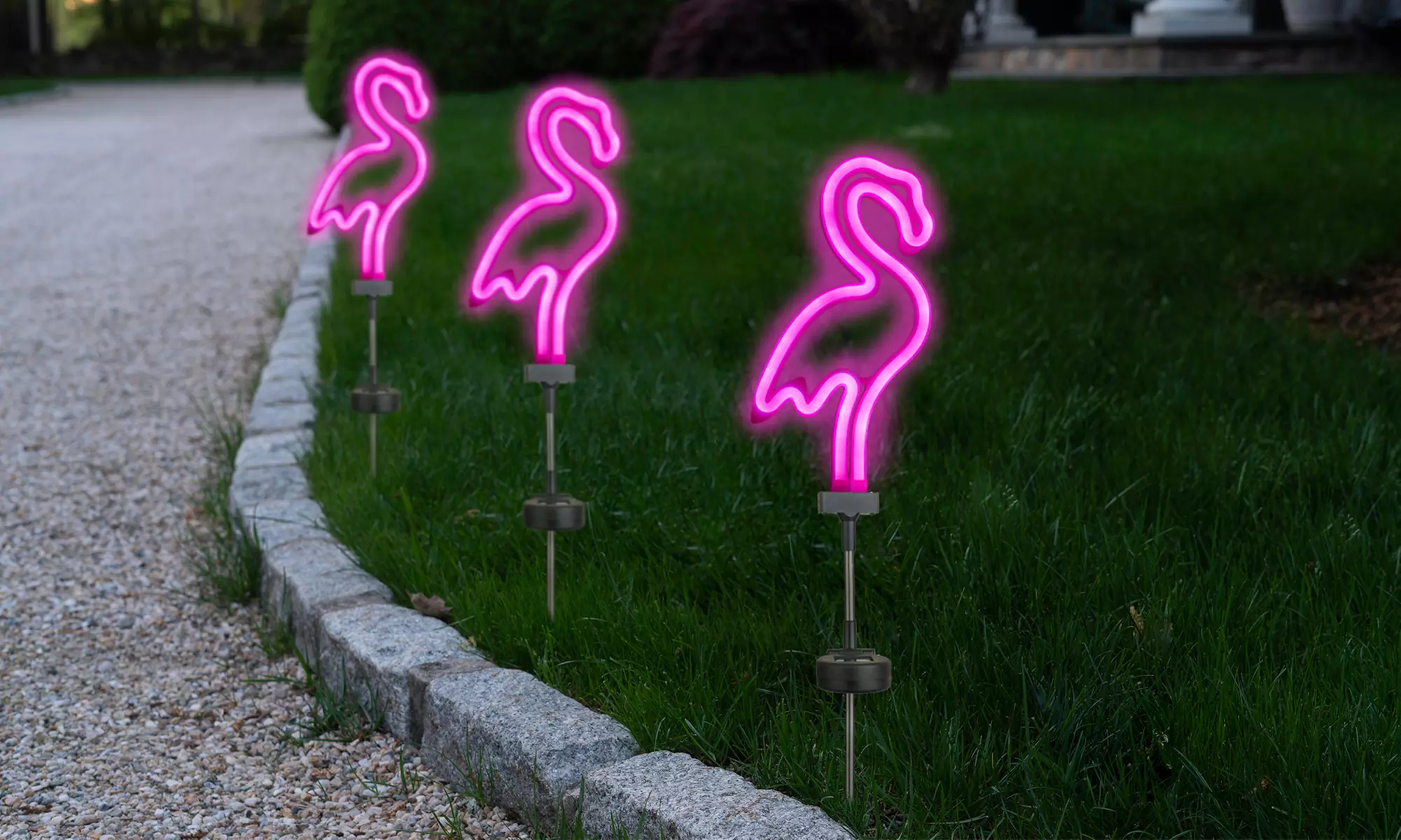 Solar Neon Pink LED Flamingo Stake Lights (1-, 2-, or 3-Pack) - Primary Image