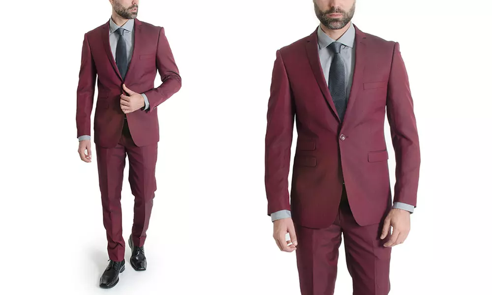 Hollywood Celebrity Men's Slim-Fit Sharkskin Suits (2-Piece) - Second Medium