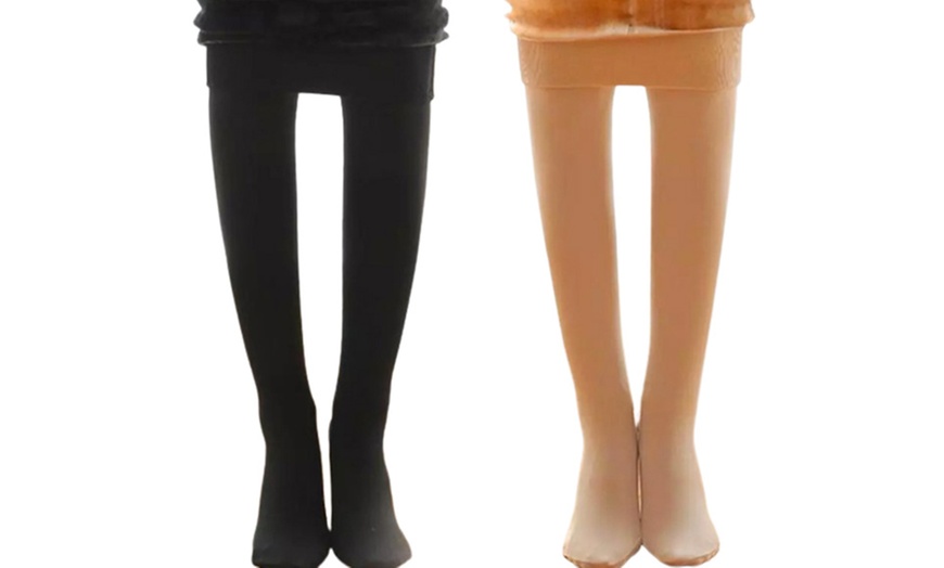 Image 5: One or Two Pairs of Thermal Tights with Fleece Lining