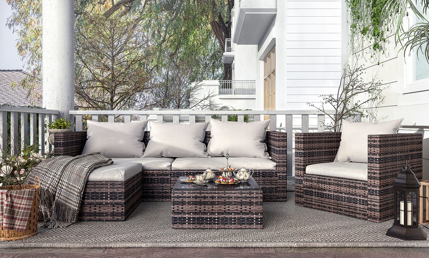 Image 2: Modular-Corner Rattan-Effect Outdoor Sofa Set with Optional Cover