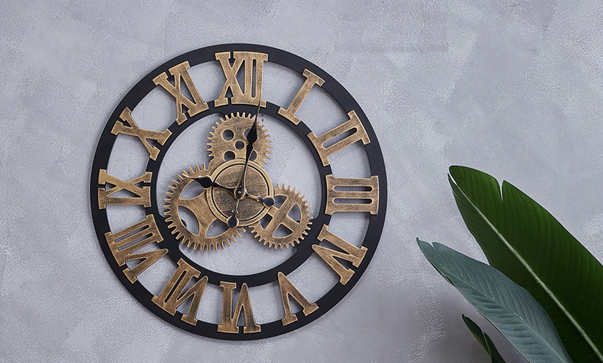 Image 1: Industrial Retro Style Silent Wall Clock 58cm