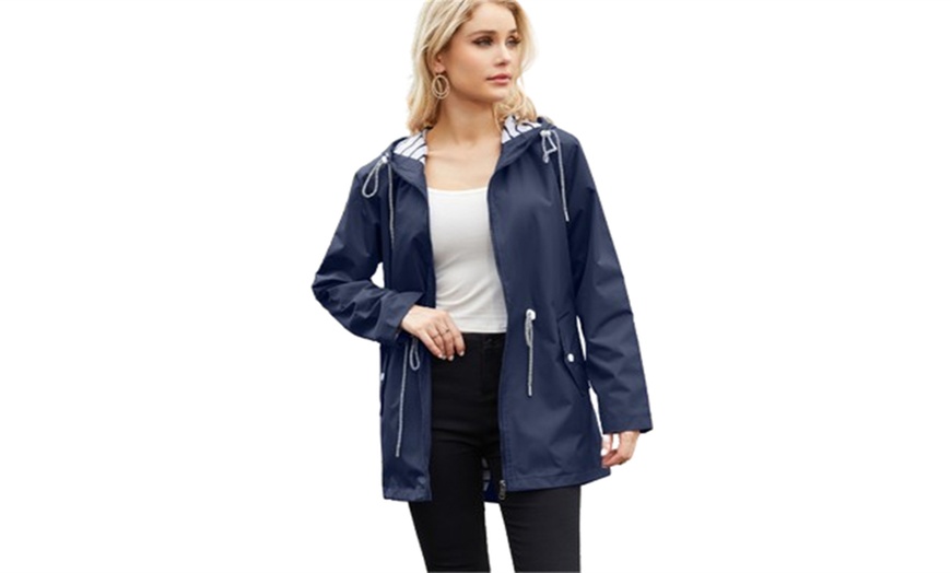 Image 9: Women's Hooded Drawstring Zipper Rain Coats