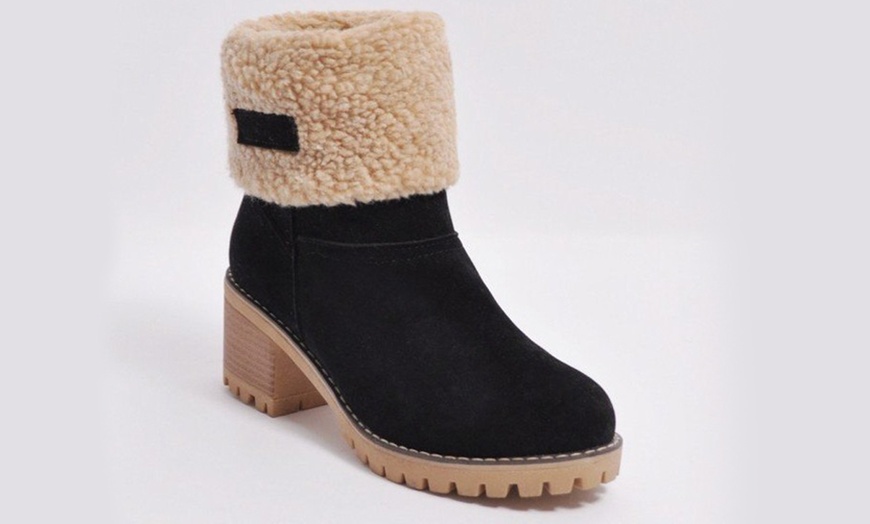 Image 2: Women's Faux Suede Fold-Over Block Heeled Boots