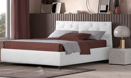 Letto matrimoniale Stones con contenitore e tastiera disponibile in 4 materiali e vari colori