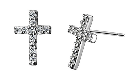 Orecchini a forma di croce, realizzati in argento 925 e decorati con zirconi