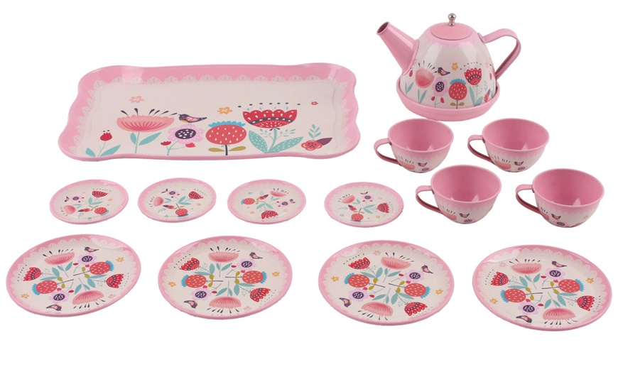 Image 3: 14-Piece Die-Cast Pretend Role Play Tea Set with Portable Carry Case