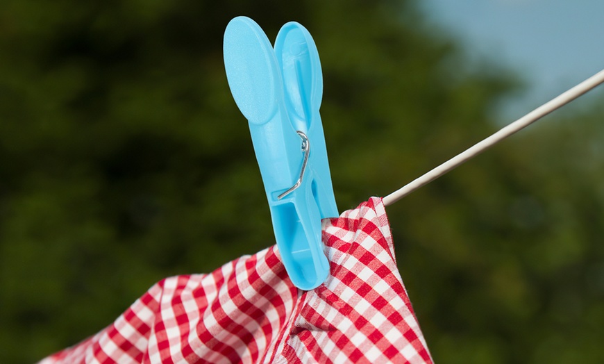 Image 5: Plastic Clothes Peg Basket 36 Piece Set Multicoloured