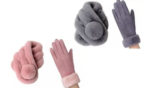 Plush Thickened Warm Gloves with Optional Scarf 