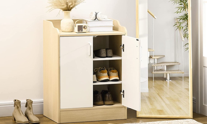 Image 4: HomCom Modern Shoe Storage Cabinet