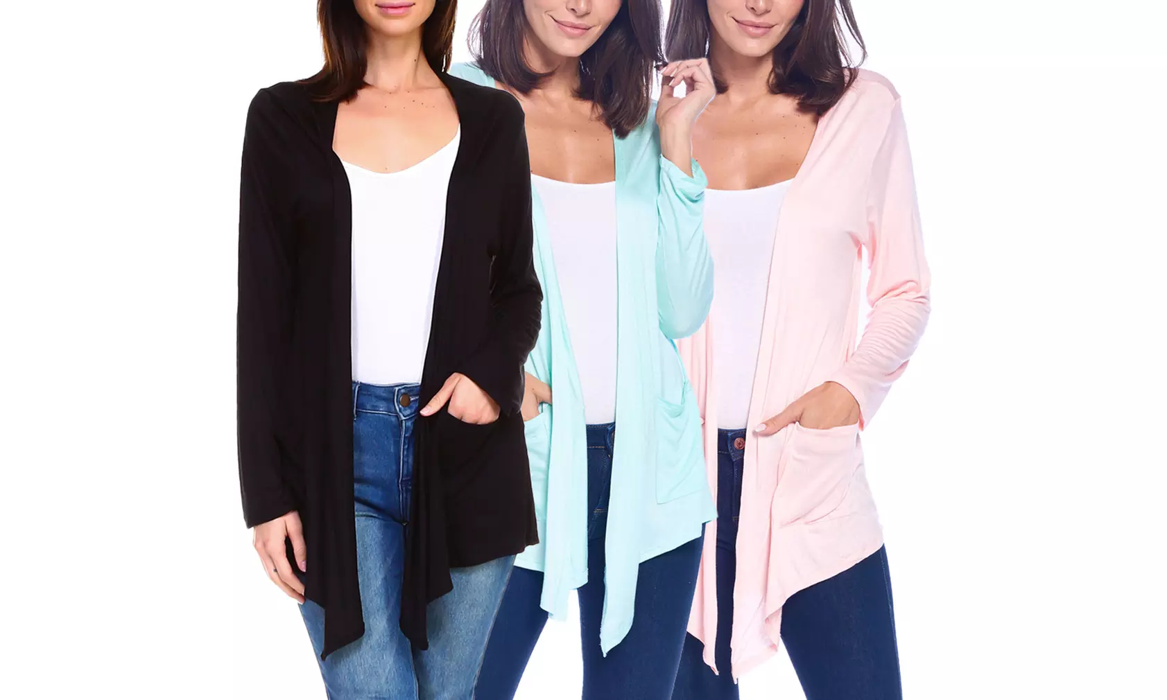 Isaac Liev Women's Lightweight Cardigan with Outside Pockets (3-Pack). Plus Sizes Available. - Primary Image