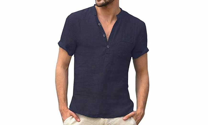 Image 5: Men's Cotton V-Neck Button T-Shirt