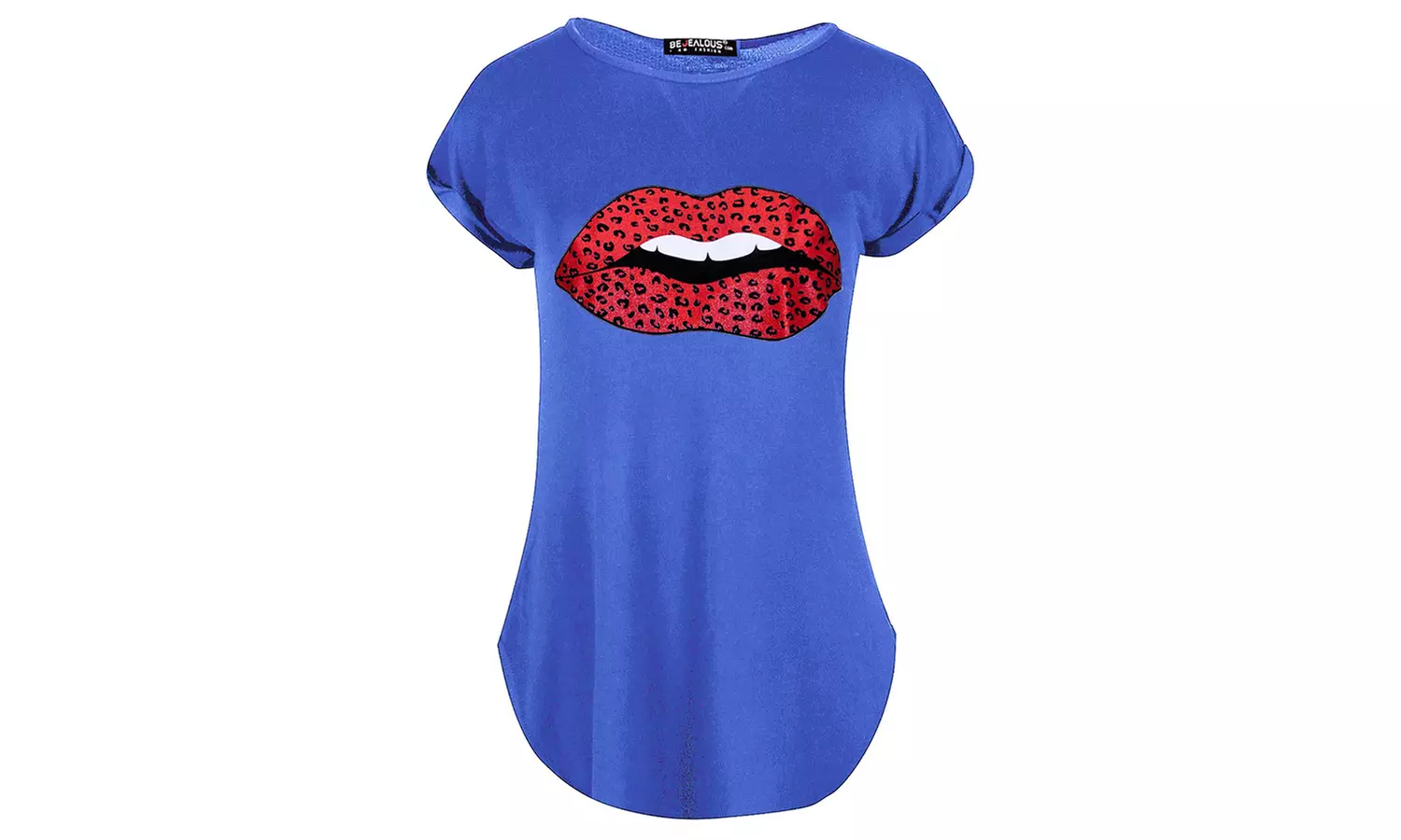 T-shirt à manches relevées et bas incurvé, avec imprimé lèvres à taches de léopard, plusieurs tailles au choix - Image 6