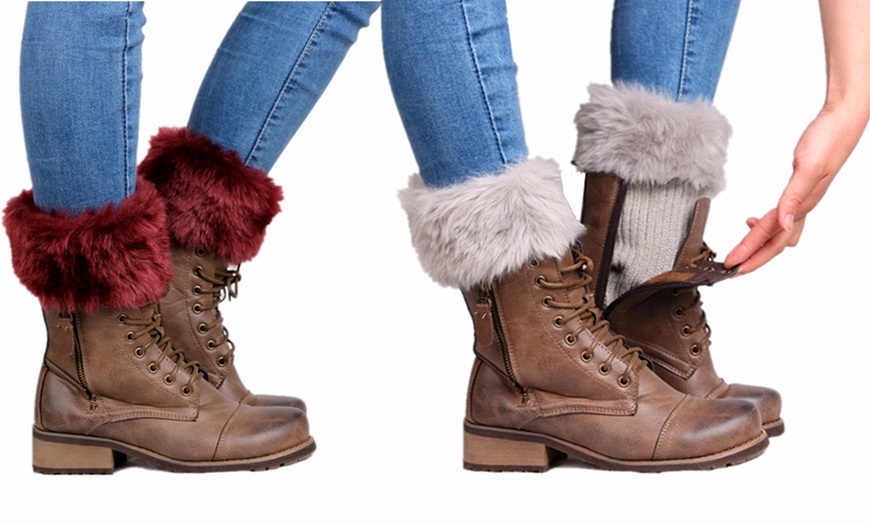 Image 1: Faux Fur Boot Topper