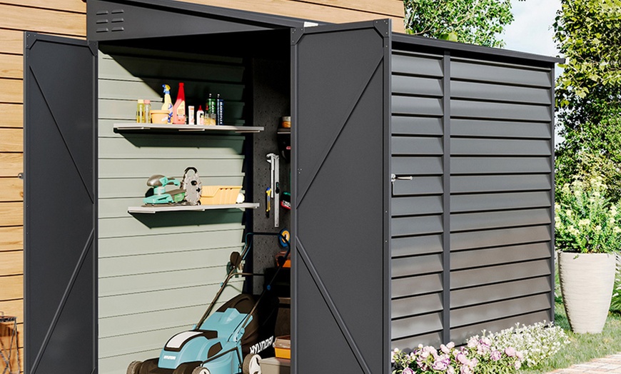 Image 2: Charcoal Black Steel Outdoor Garden Storage Shed