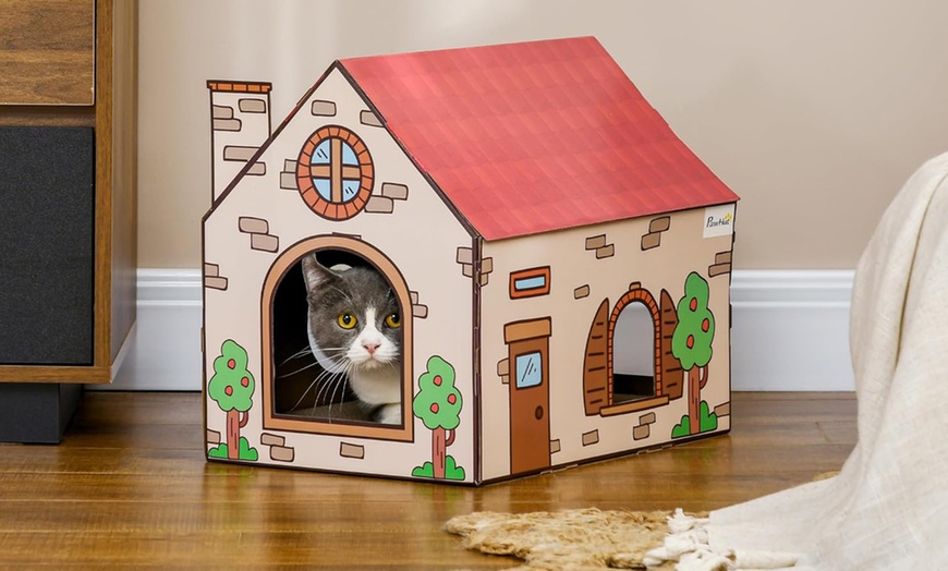 Image 1: PawHut Cat House with Scratching Board