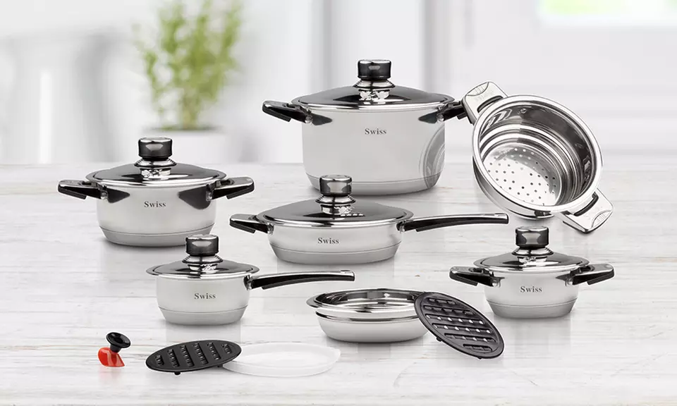 Swiss Zurich 16-tlg Edelstahl Kochgeschirrset mit 8-schichtigen Kapselboden und praktischem Ausschüttrand - Primary Image