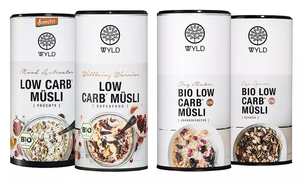 Demeter WYLD Bio Low Carb Müsli Set, in 4 verschiedenen Sorten, insgesamt 2,18 kg - Primary Image