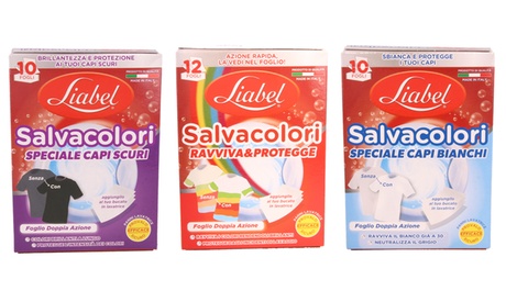 Fino a 12 confezioni di salvacolori Liabel disponibili in 3 tipologie