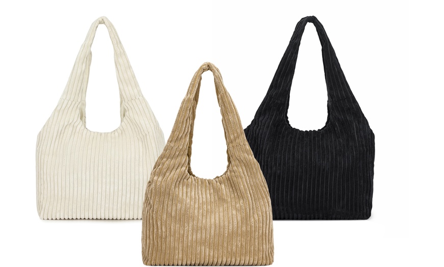 Image 1: Women's Reversible Corduroy Shoulder Bag