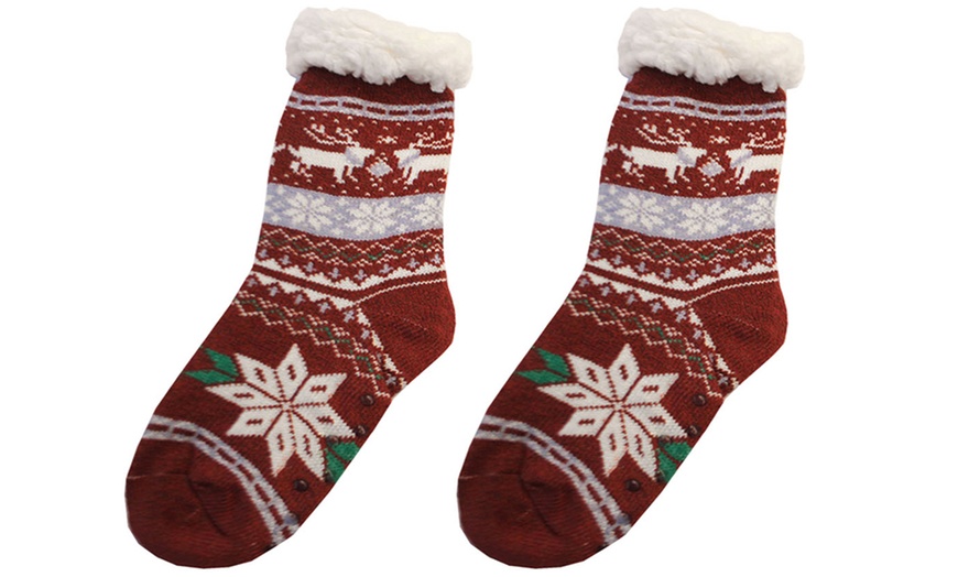 Image 16: Festive Warm Sherpa Fur Slipper Socks