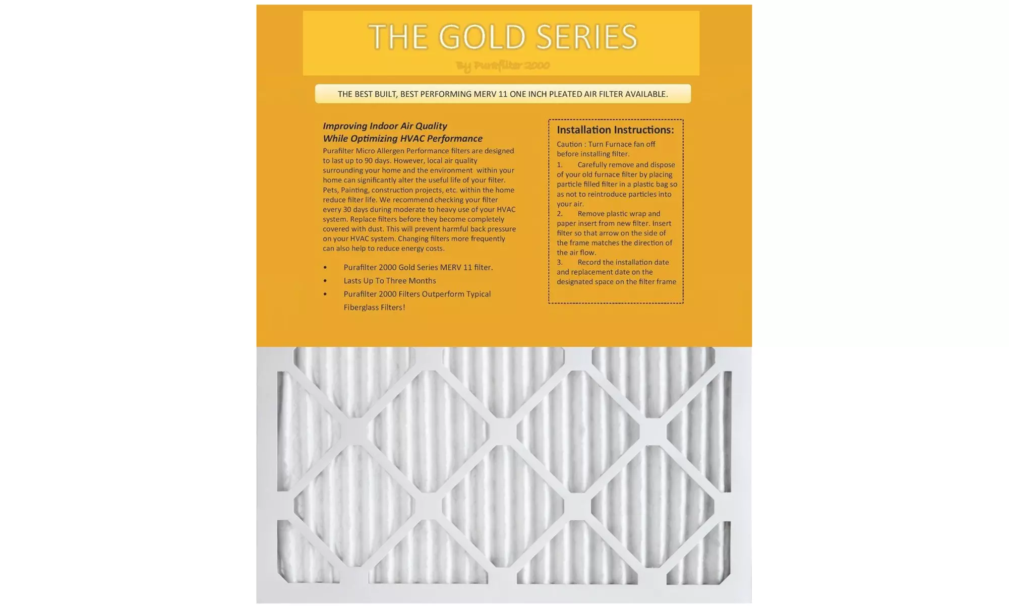 Purafilter Gold High-Efficiency Furnace Air Filters (4-Pack) - Second Medium