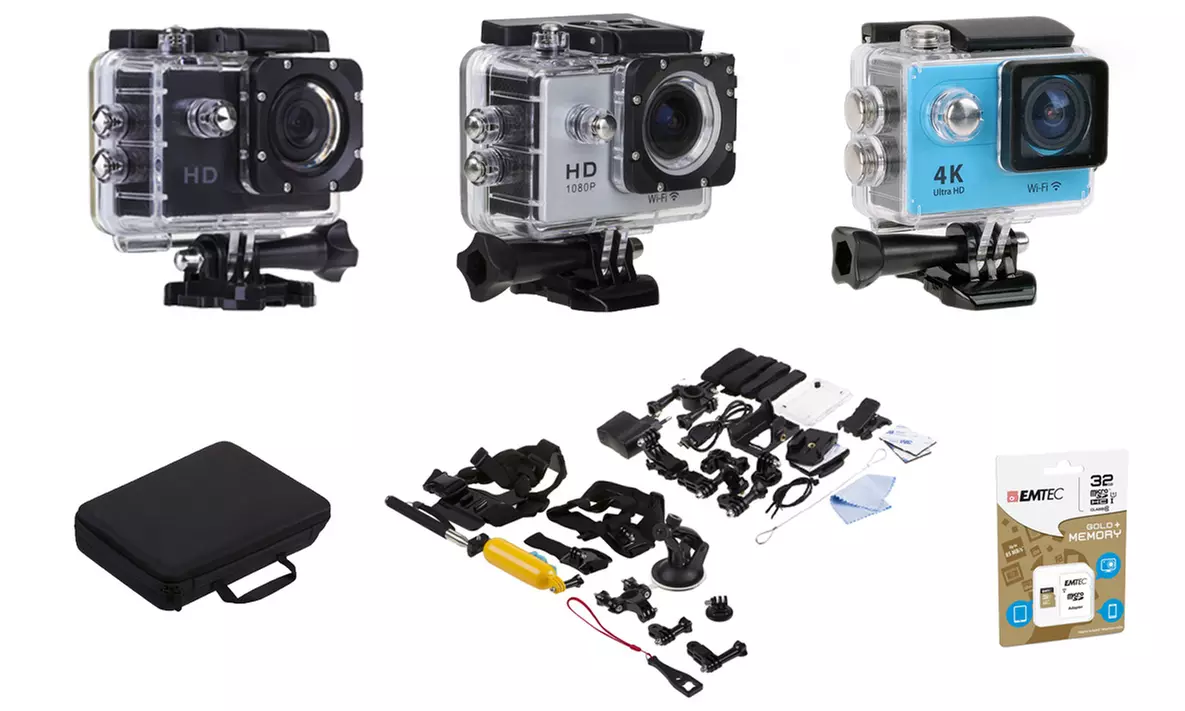 Action Cam - HD/Full HD /Ultra HD 4k au choix - Wifi - Ecran LCD avec accessoires en option,  dès 34,99€ (jusqu'à - 82%) - Primary Image