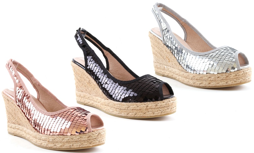 Image 1: Women's Sequin Wedge Sandals