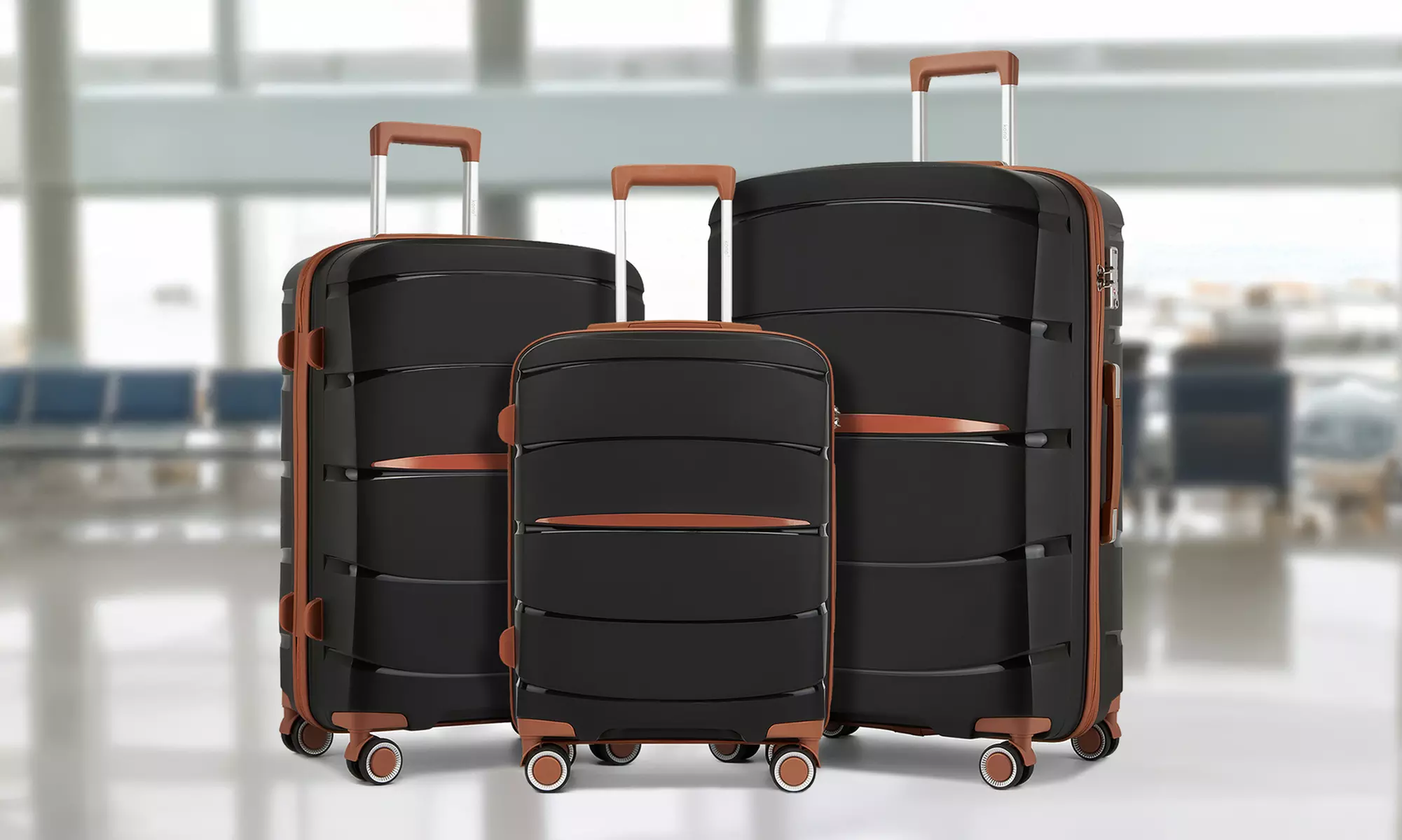 1 / 3x KONO kratzfester PP-Reisekoffer mit leisen Rollen & TSA-Schloss