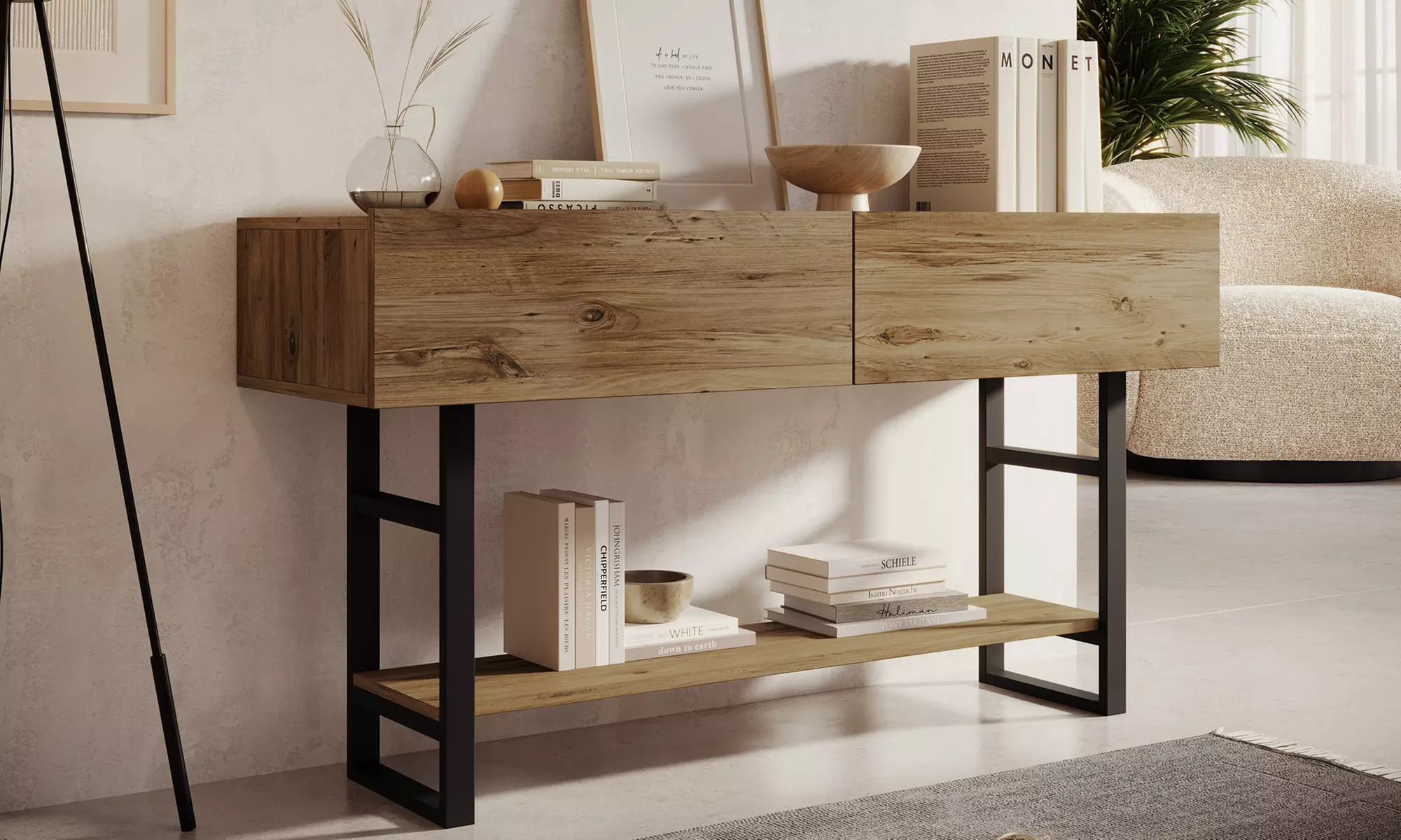 Mueble recibidor modelo Ferrol en color pino combinado con acero, con envío gratuito - Primary Image