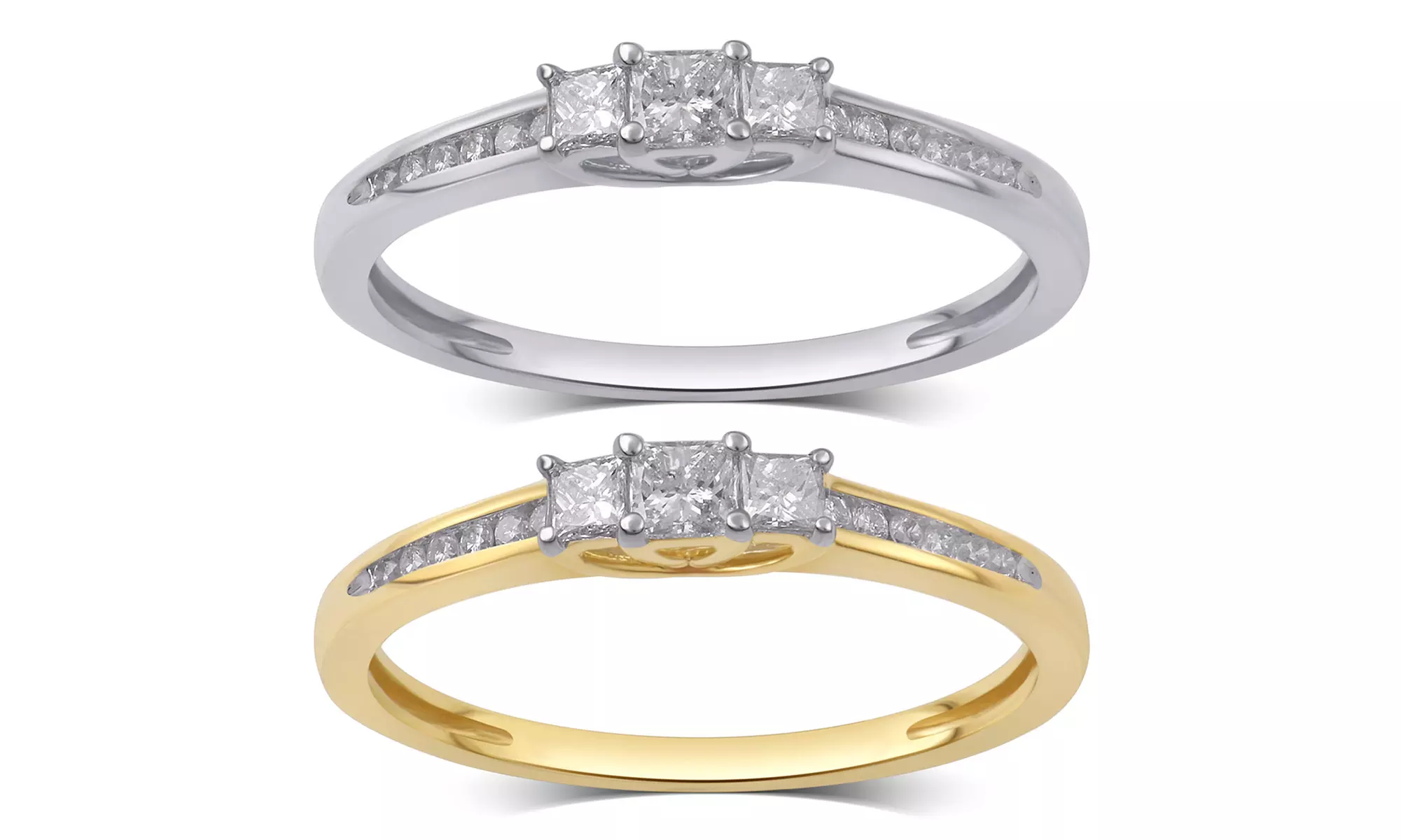 1/4 or 1/2 CTTW Princess Cut Three Diamond Ring in 10K Solid Gold by Brilliant Diamond - Primary Image
