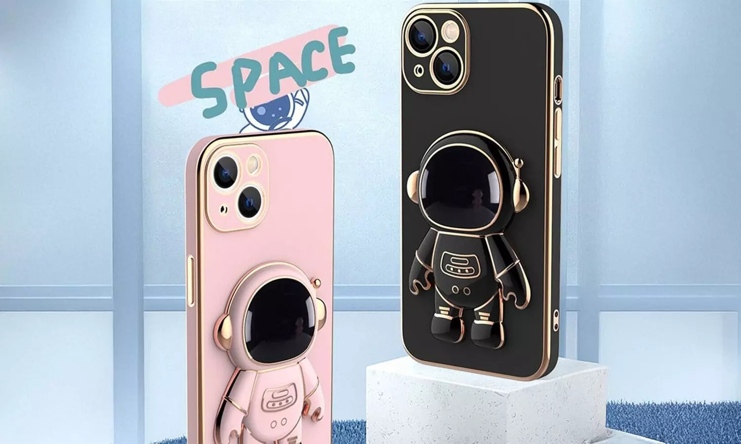 Astronaut Stand Phone Case Plating Silicone Cover For iPhone 12 Pro MAX 11 XS