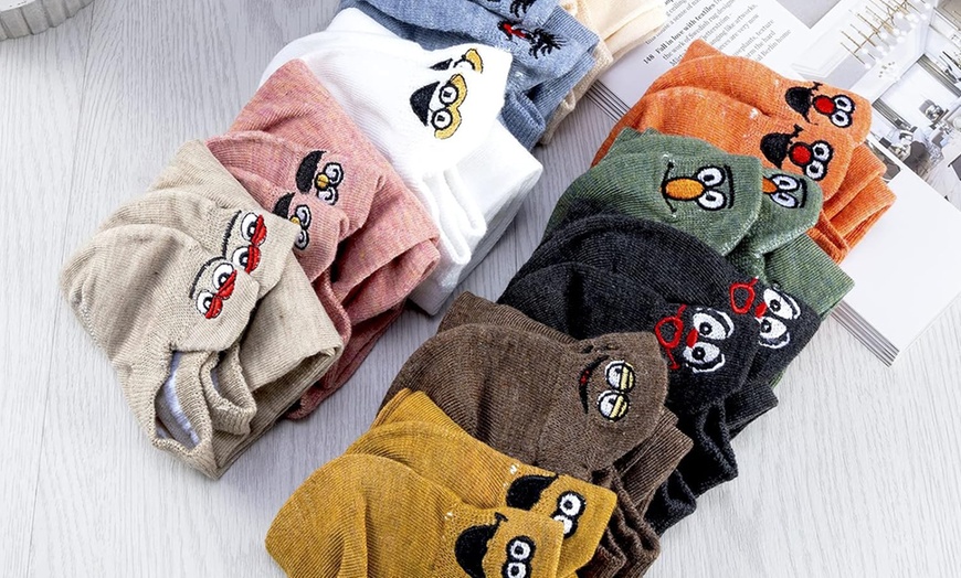 Image 3: Upto Ten Pairs of Women's Funny Face Short Socks