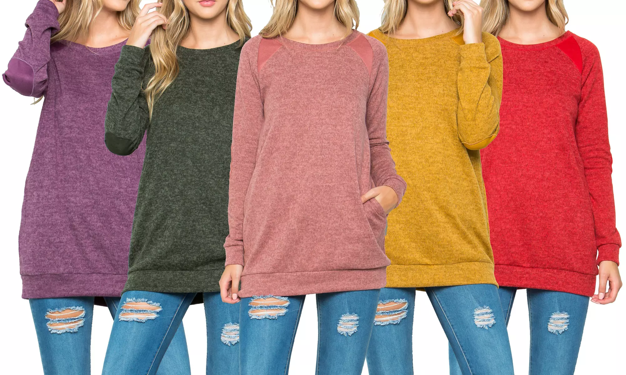 Acting Pro Women's Knitted Elbow Long Sleeve Pullover Top. Plus Sizes Available. - Primary Image