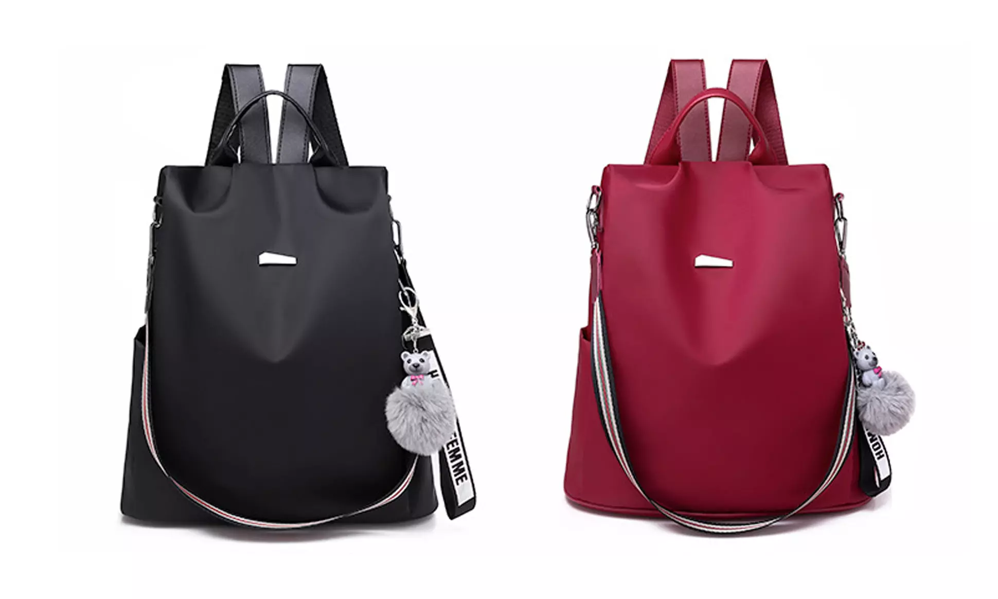 Sac à dos en similicuir antivol avec pompom - Primary Image