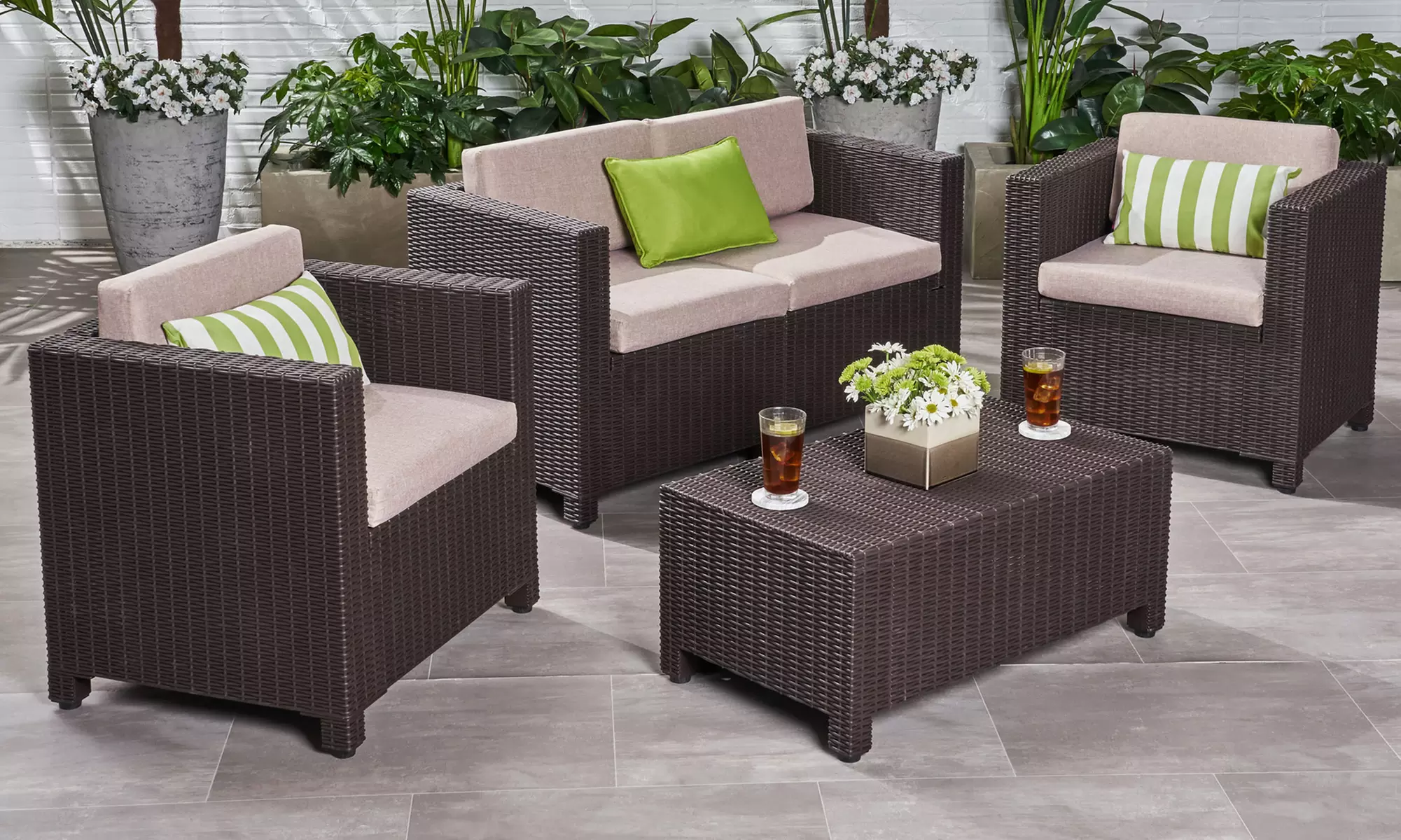 Puerta Waterproof Table and Seat Set (4-Piece) with Cushions - Primary Image