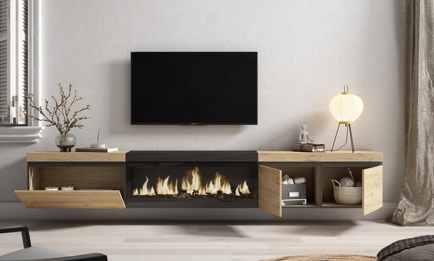 Image 12: Mueble TV '' Cozy'' con Chimenea Eléctrica XXL opcional y almacenaje