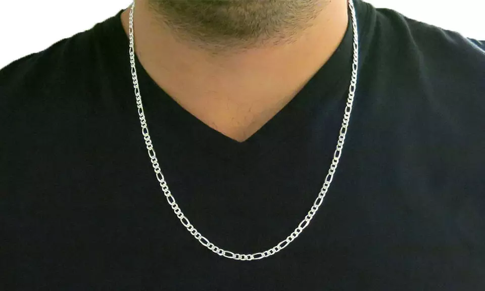 Men's Italian Made Sterling Silver 4MM Figaro Chain Necklace - Second Medium