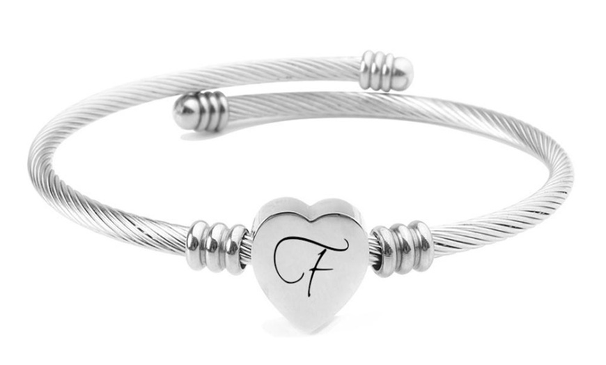 Image 7: Heart Cable Initial Bracelet