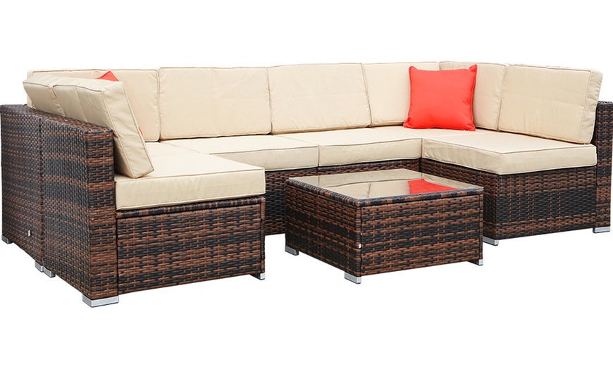 Image 2: Six-Seat Rattan-Effect Sofa with Table and Optional Cover