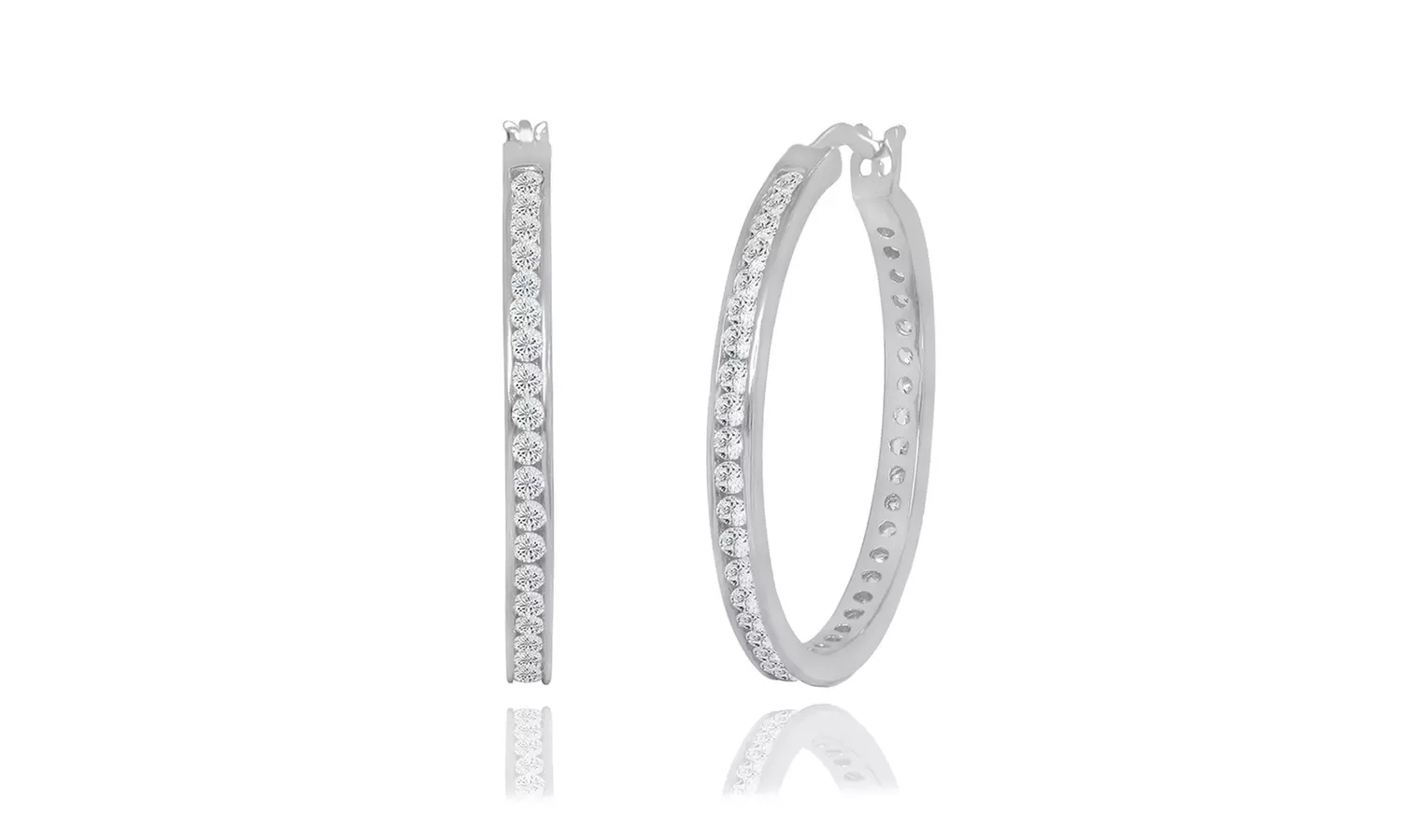 Cubic Zirconia Channel Set Hoop Earrings in Sterling Silver