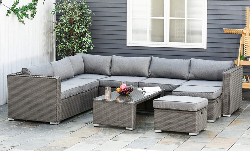 Image 1: Outsunny Seven-Seater Rattan-Effect Furniture Set