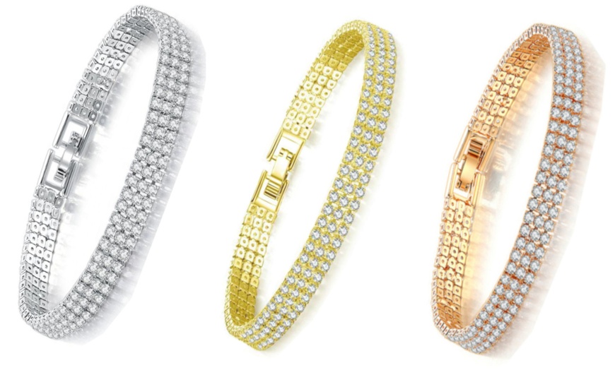 Image 1: Three-Row Pave Bracelet Made with Crystals from Swarovski®