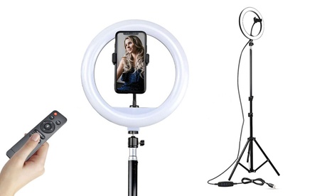 Lampada professionale con anello led e treppiedi regolabile, disponibile in 2 modelli