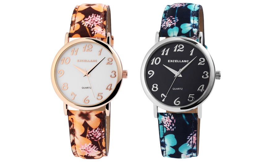 Image 31: Excellanc Damen-Uhr mit Blumenornamenten