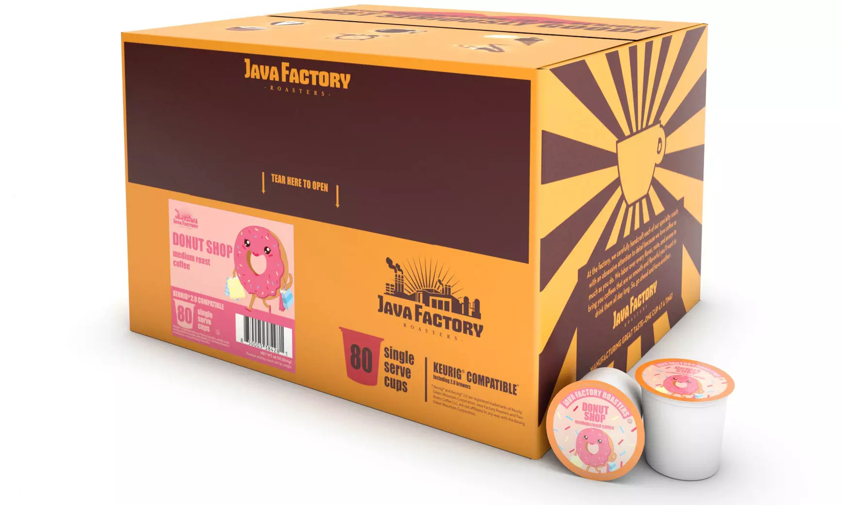 Java Factory Donut Shop Blend Medium-Roast Single-Serve Coffee Pods (80-Pack) - Primary Image