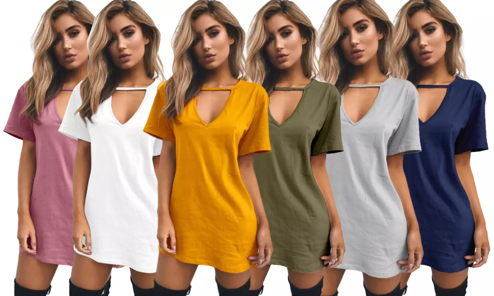Abito da donna con scollo a V disponibile in 5 taglie e vari colori - Primary Image
